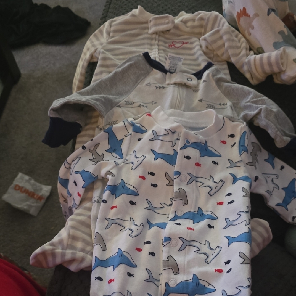 Baby Shark-Print Cotton One-Piece Bodysuit - Blue/White
